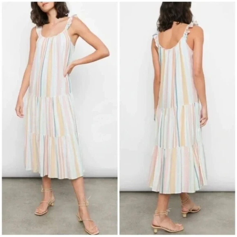 Rails Dress XL Capri Melon Stripe Midi Pastels Linen Blend Tiered Beachy Coastal